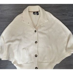 Cream Poncho Medium Wrap Cropped Waist Hem Butterfly Wing Shawl Sweater